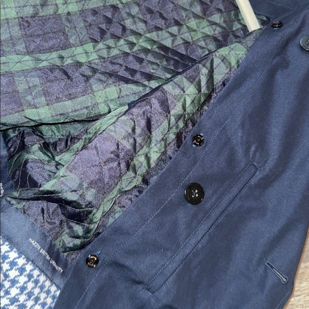 Navy blue short trenchcoat preppy classic nautical timeless high quality est S - Picture 9 of 14